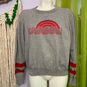 27 Miles Vintage-Inspired Rainbow Crewneck Sweatshirt Gray Red Stripes